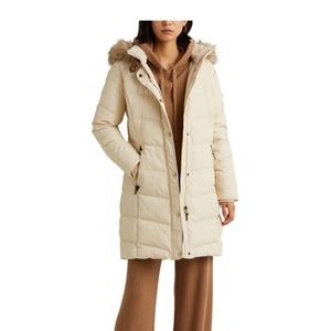WOMEN 'S Faux-Fur-Trim Hooded down Puffer Coat,